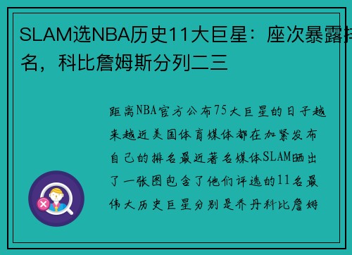 SLAM选NBA历史11大巨星：座次暴露排名，科比詹姆斯分列二三